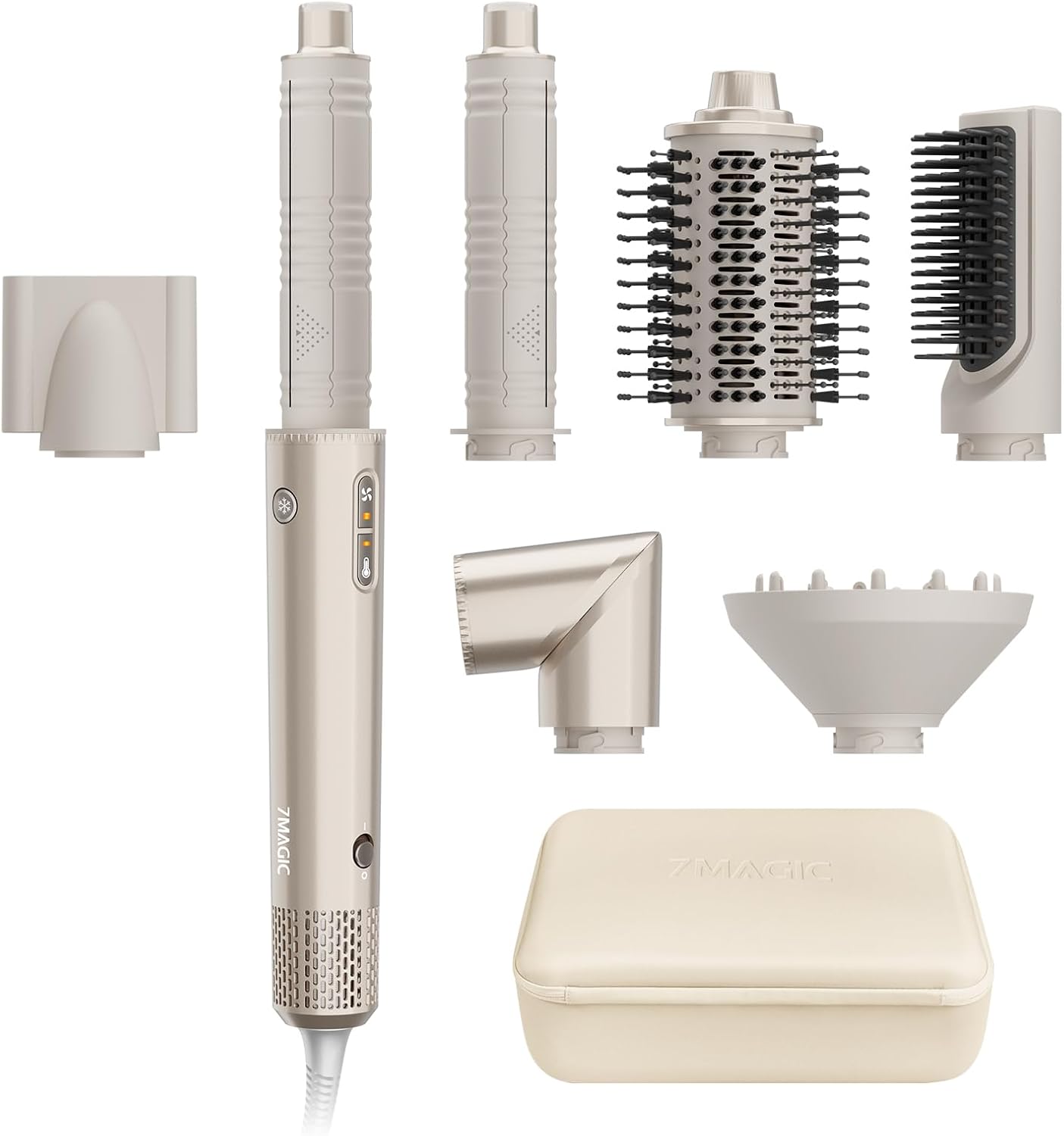 7Magic 7-In-1 Hot Air Styler, Hair Dryer Brush With Auto-Wrap Curl L/R