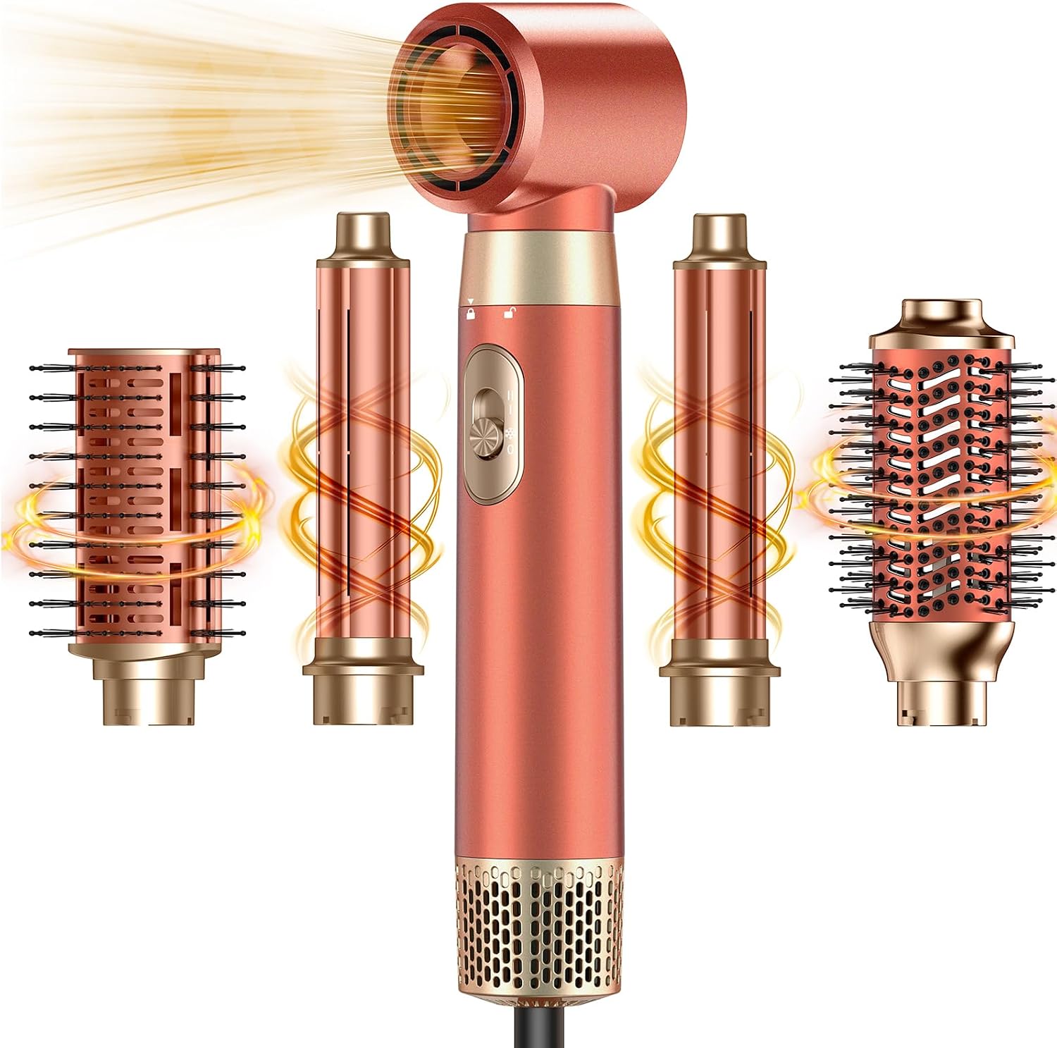 Highlights the all-in-one format and helps readers understand that this is a multi-tool styling system, not just a single brush dryer.