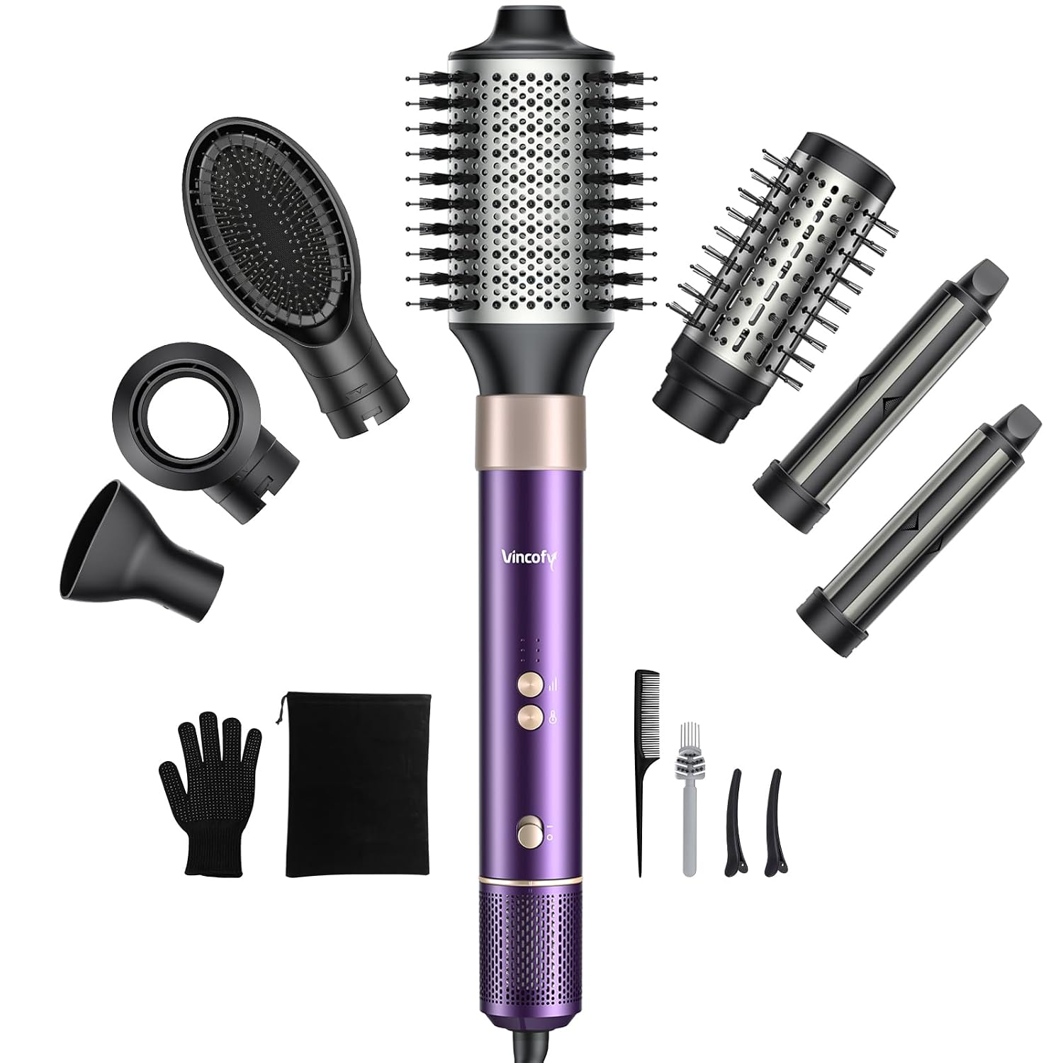 Vincofy 7 In 1 Hot Air Styler,1500W Hair Dryer Brush With Auto-Wrap Curlers