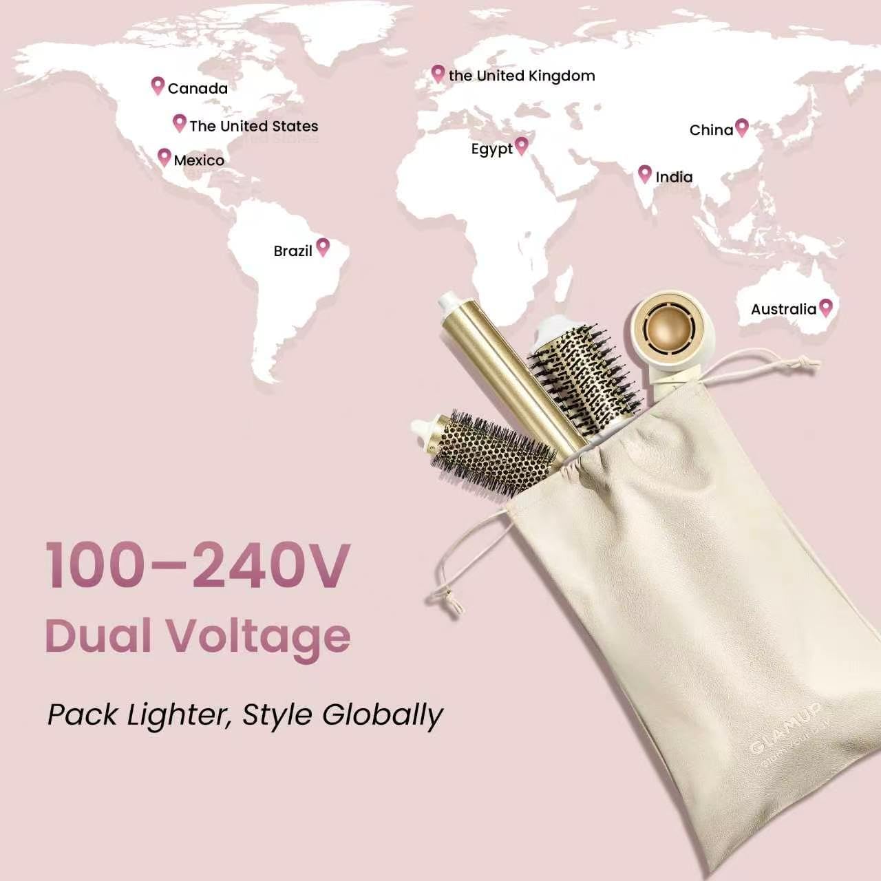 Glamup Dual Voltage 6-In-1 Extra Long Wrap Aircurler Hot Air Styler