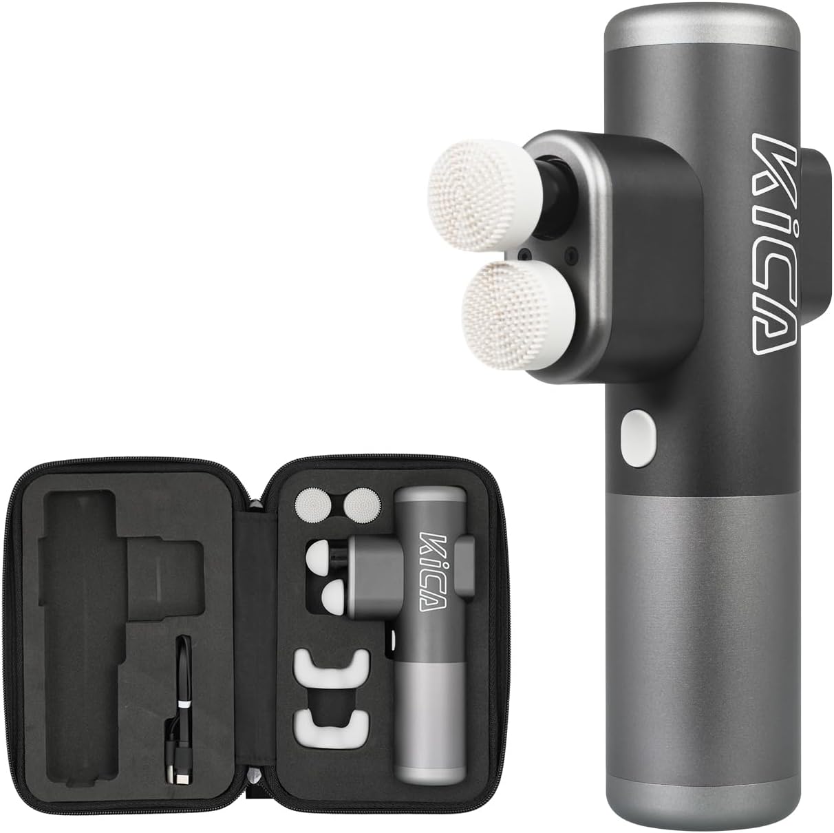 Highlights the overall product design, especially the dual-head form factor and premium look.