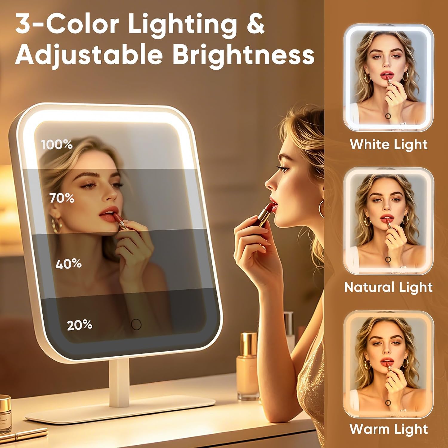 Funtouch 4500Mah Large Lighted Vanity Makeup Mirror With 30X Magnifier