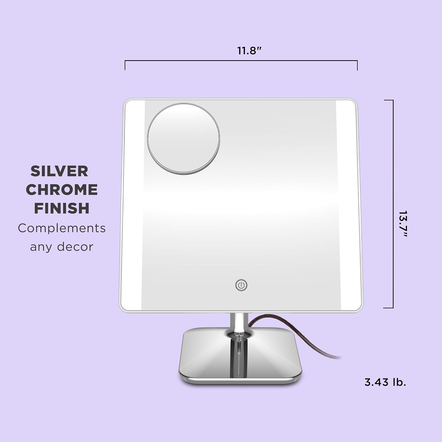 Conair Lighted Makeup Mirror, LED Vanity Mirror, 1X/10X Magnifying Mirror With Phone Holder, Corded In Polished Chrome