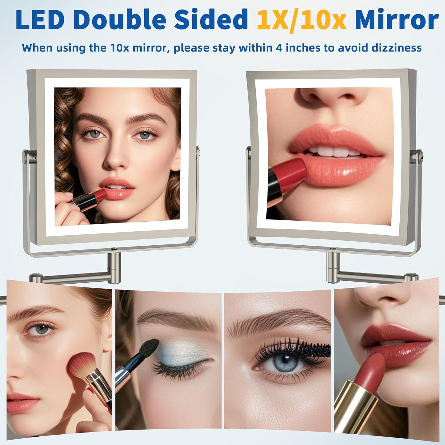 Ruacq Wall Mounted Makeup Mirror With Lights 1X/10X Brushed Nickel