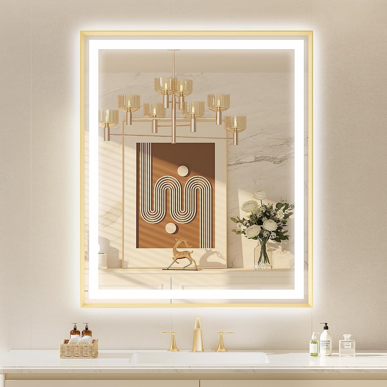 30X36 Gold LED Vanity Mirror, Front & Backlit Lighted Makeup Mirror