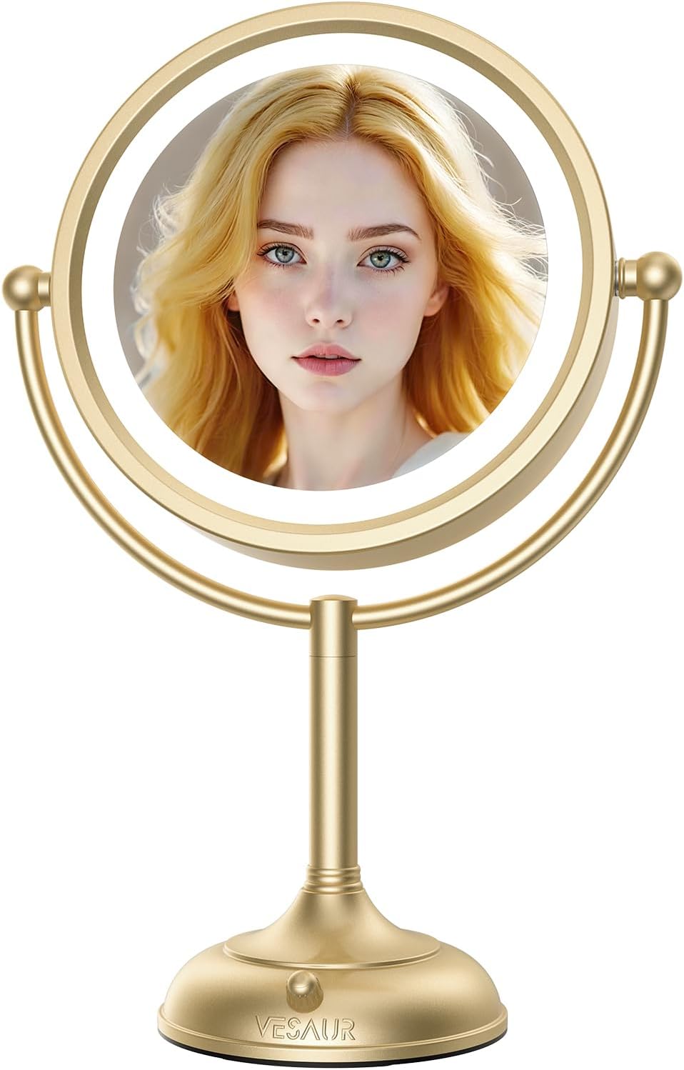 Professional 8.5" Large Lighted Makeup Mirror With Brighter Lights, 1X/10X True Hd Magnifying Mirror With 3 Color Dimmable Lights, 90 Shadowless LEDs, 360°Swivel Seamless Vanity Mirror, Gold Nickel