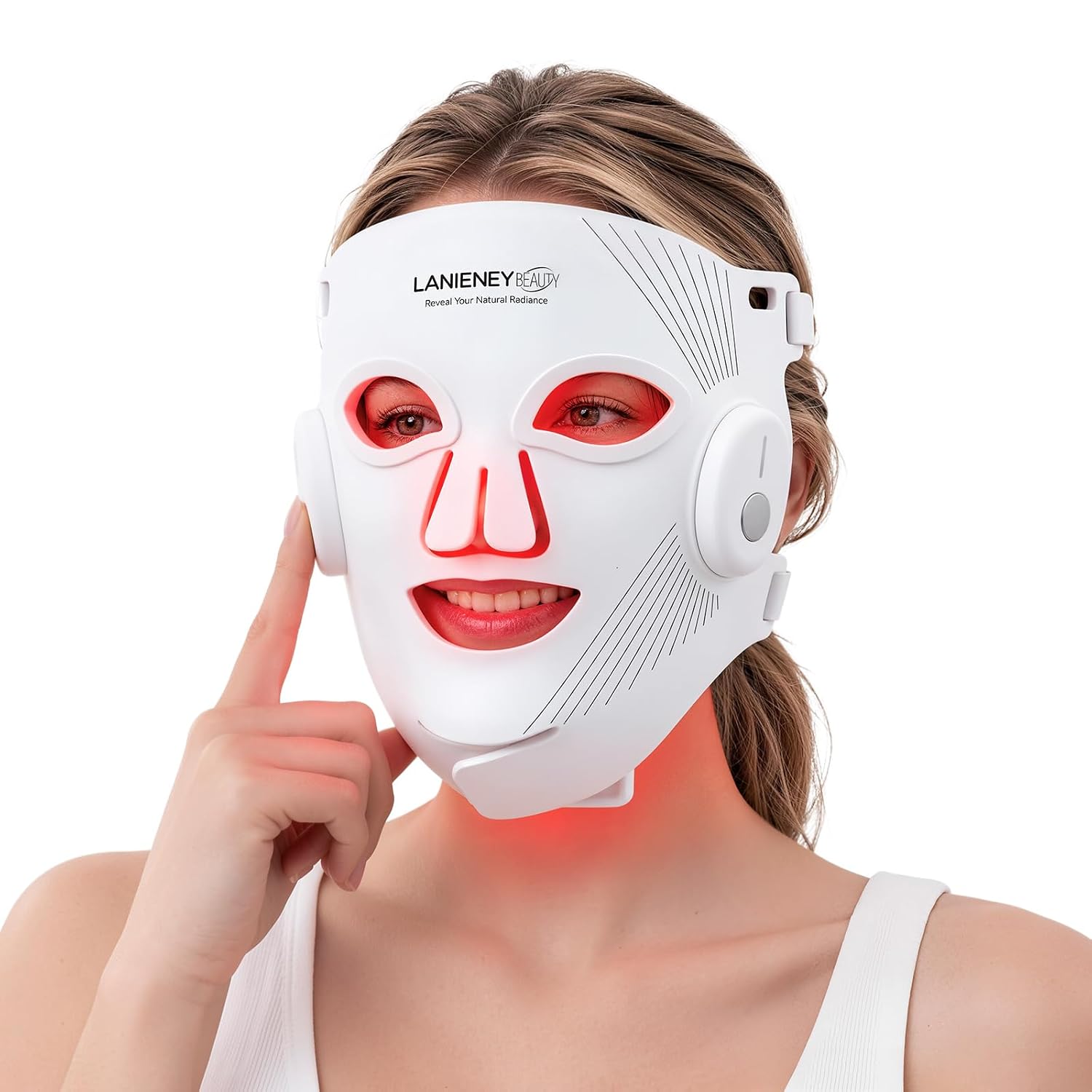 Establishes the product form, face coverage, and premium at-home beauty positioning.