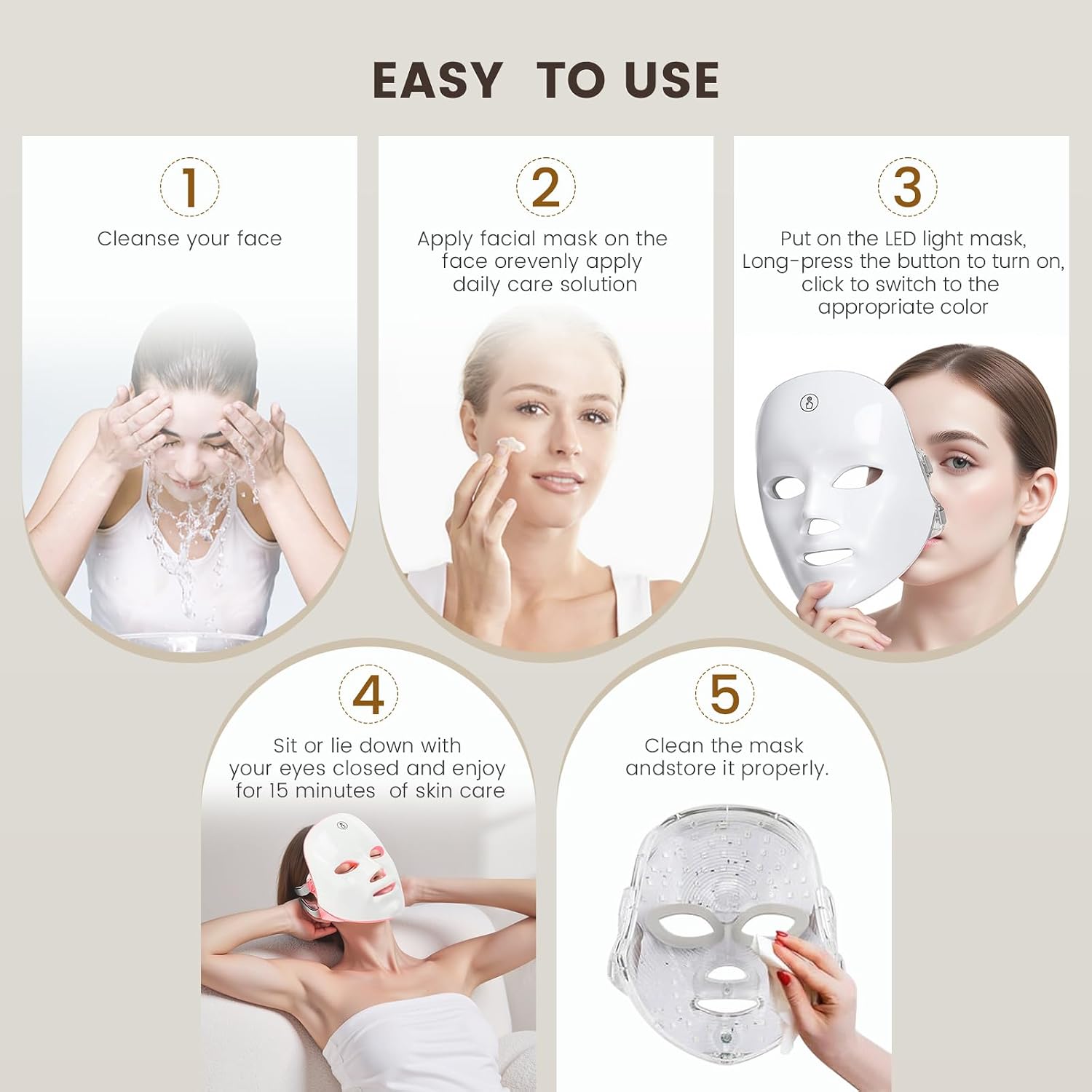 LED Face Mask Light Therapy, LED Light Therapy Mask For Face, Portable 7 Colors LED Facial Skin Care Mask For Home Use, Rechargeable