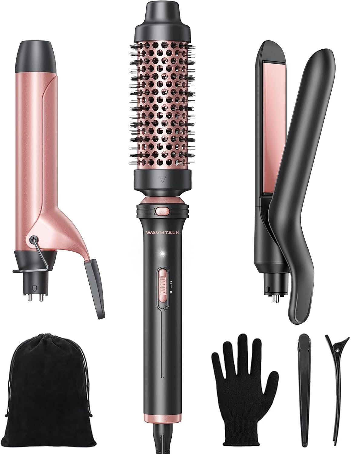 Highlights the multi-tool concept and helps readers immediately understand that this is a 3-in-1 styling kit, not a single curling iron.
