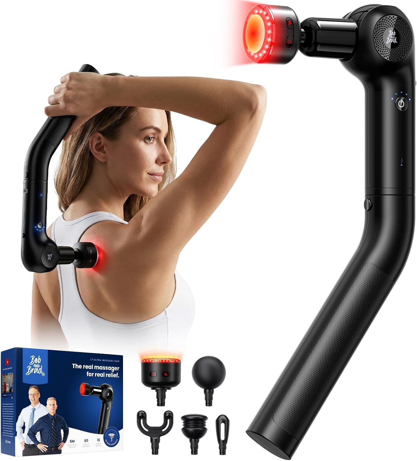 Highlights the full kit, premium positioning, and the fact that this is more than a basic massage gun.