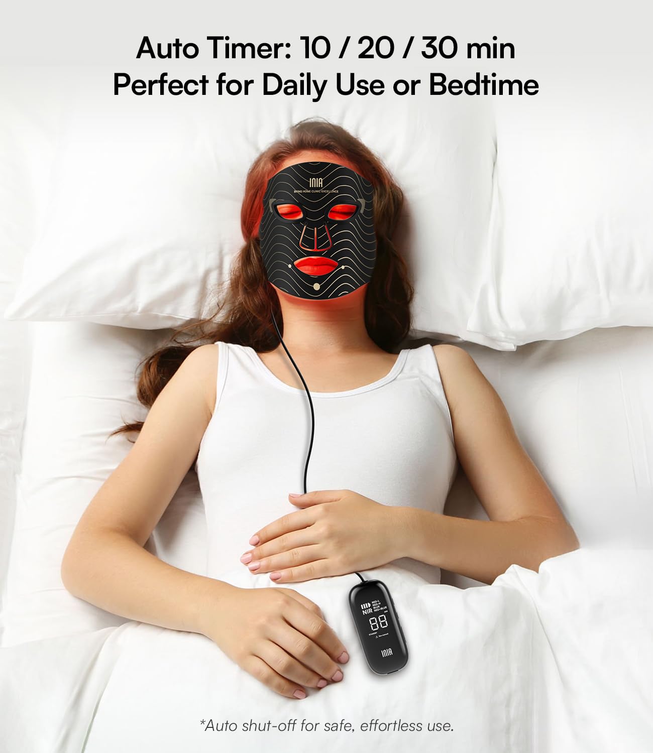 Inia Red Light Therapy Mask For Face, 850Nm Nir, Red/Blue LED Light 4 Modes | Visible Results In Just 4 Weeks, 220 LEDs, 105Mw/Cm² Output, 2600Mah Rechargeable Battery, 10-30Min Timer, Auto Shut-Off